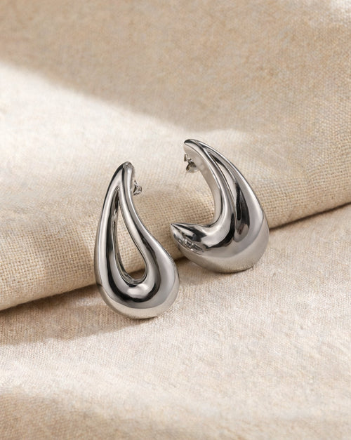 The Drop Hoop in silver, pair on linen