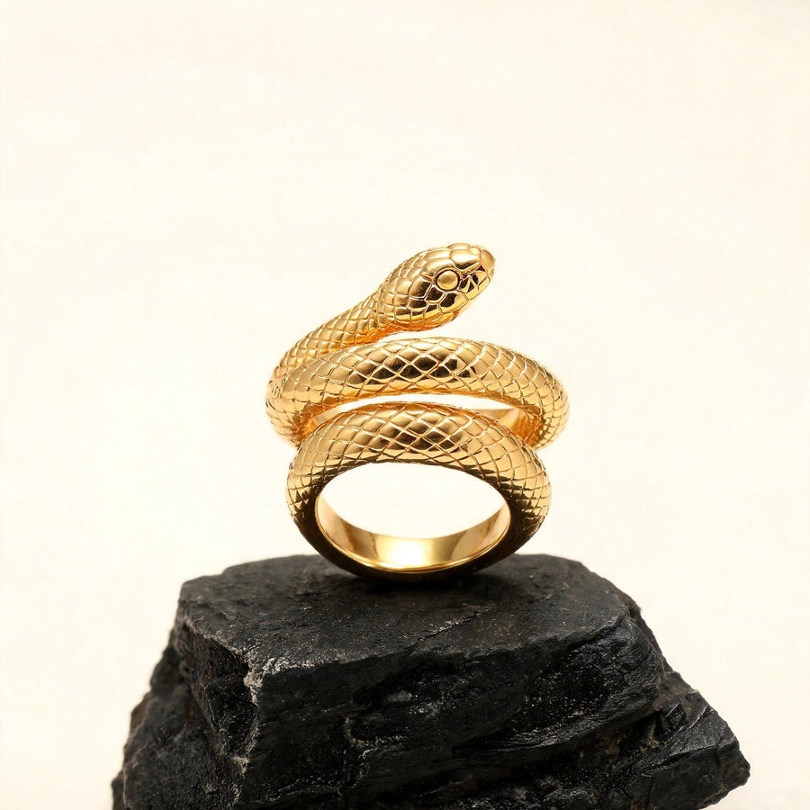 The Coil Ring in gold on black stone