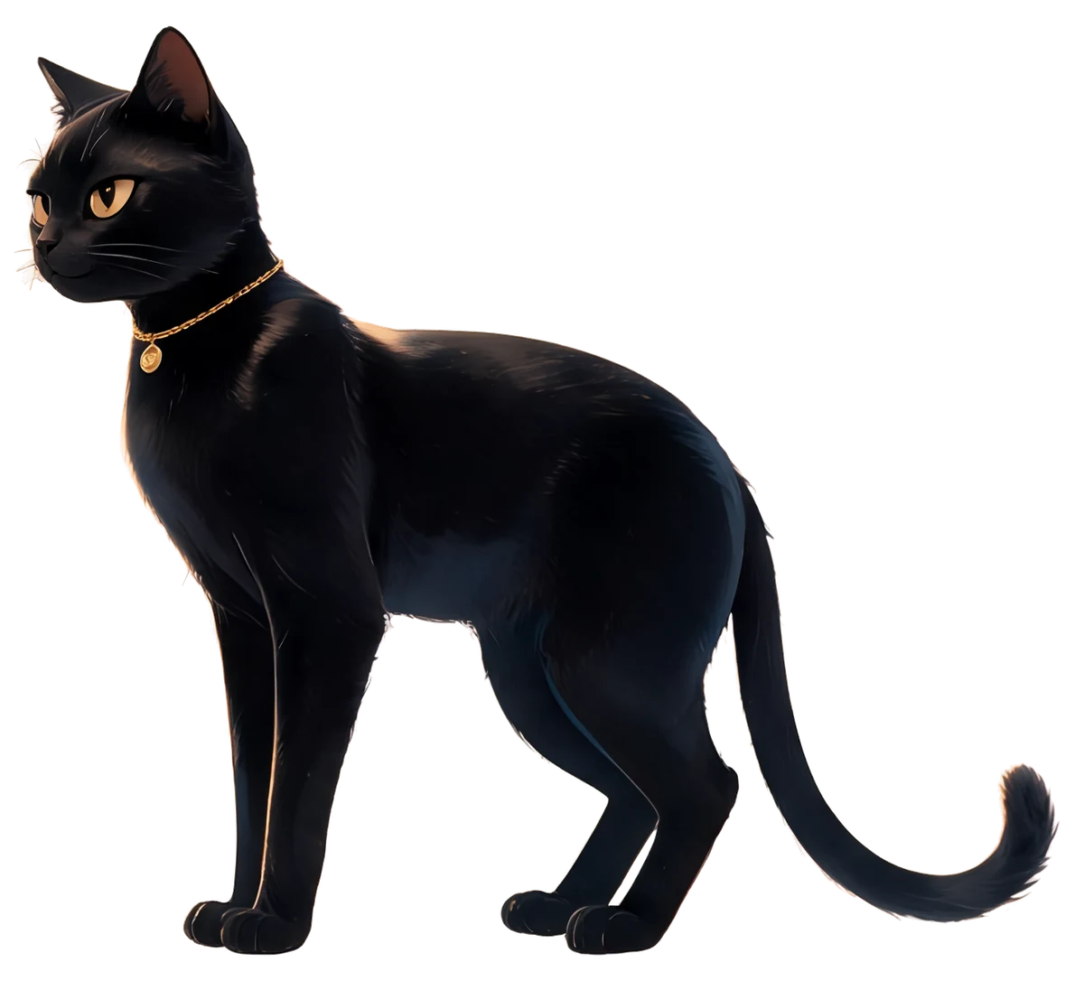 Sable, the Velvet Sable cat, standing in profile with a long curled tail